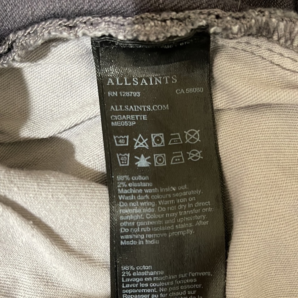 All Saints Men’s Cigarette Stretch Distressed Skinny Jean Grey 30 x 32 - Picture 7 of 8